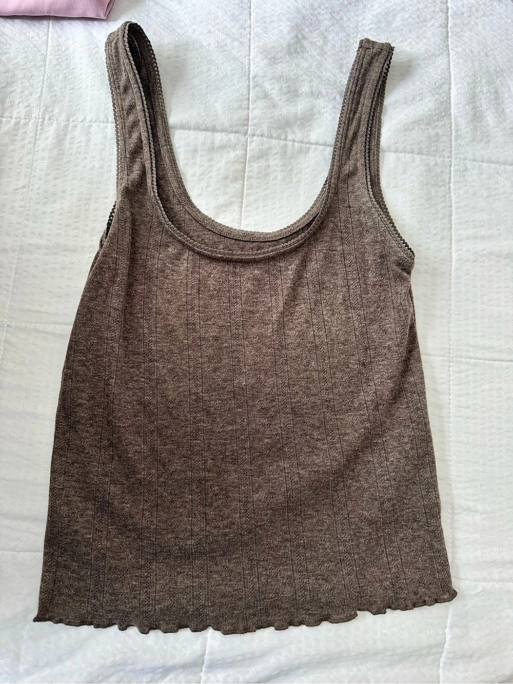 American Eagle AE Scoop Neck Pointelle Tank Top Brown XS